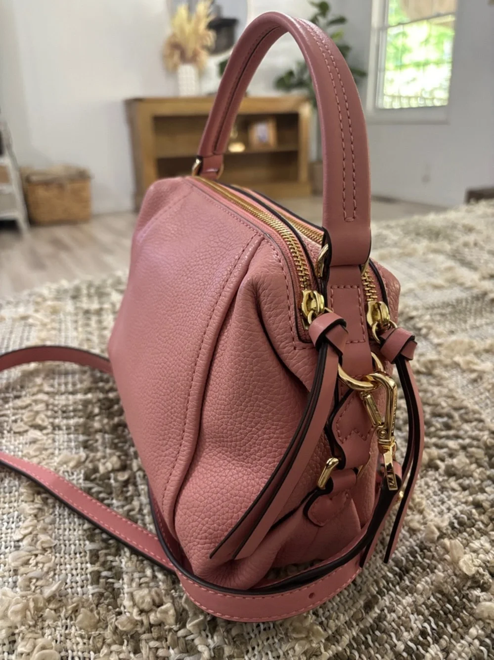 Michael Kors Sia Small‎ Double-Zip Crossbody Blush Pink Leather Bag